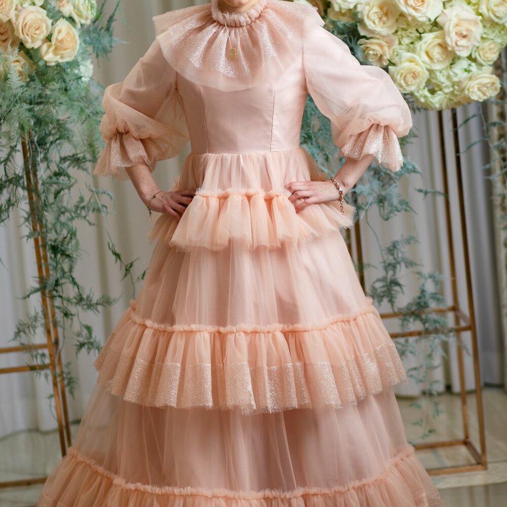 Gorgeous Pink Layered Tulle Gown